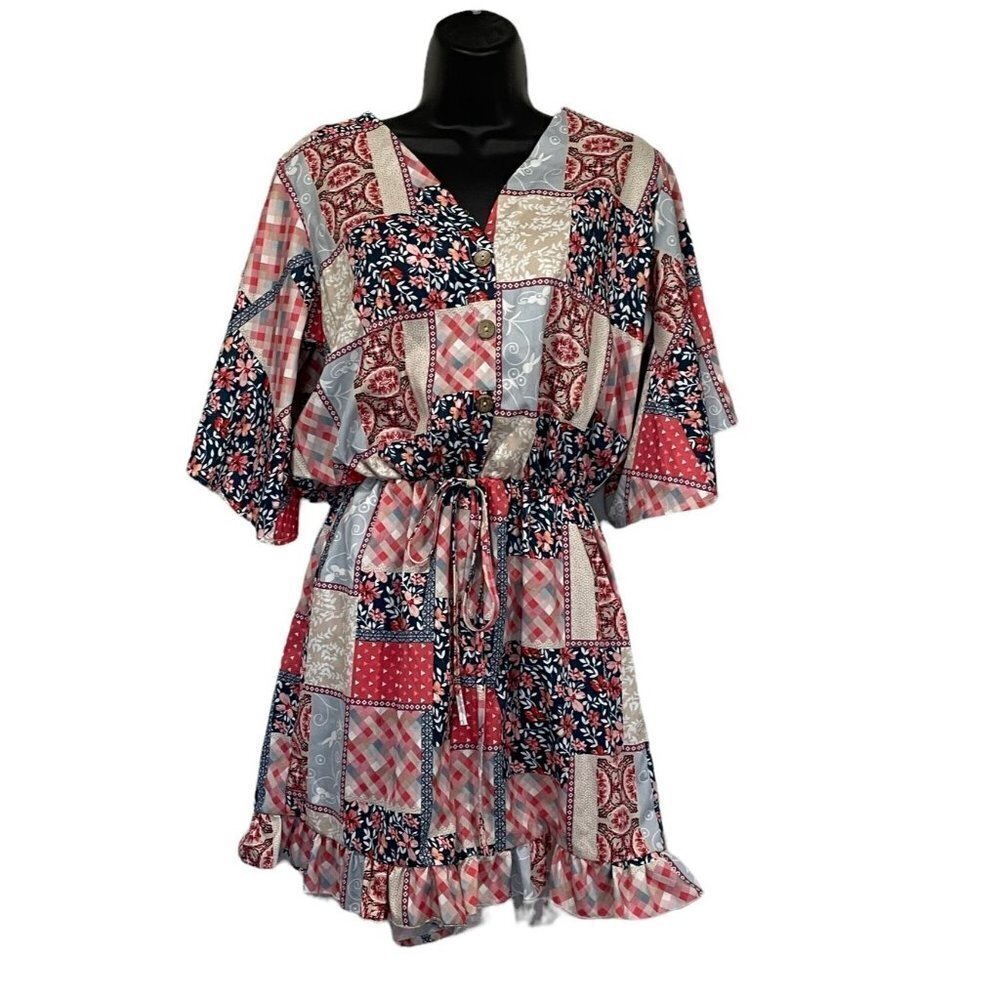 Exlura‎ Short Romper Patchwork Floral Pink Blue Size Small